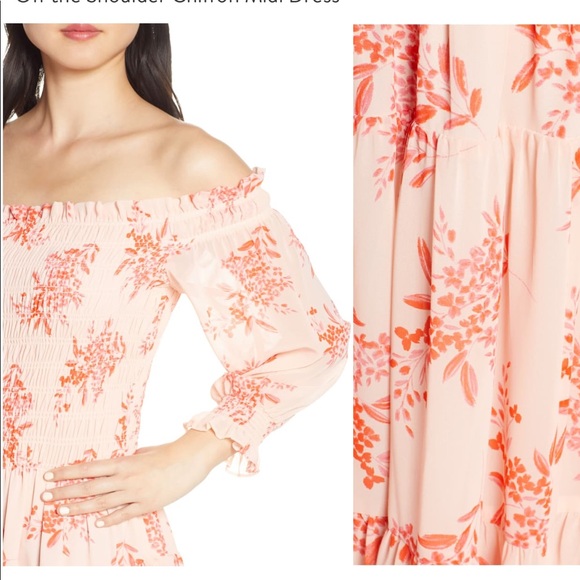 Eliza J Off the Shoulder Chiffon Midi Dress - Picture 4 of 8